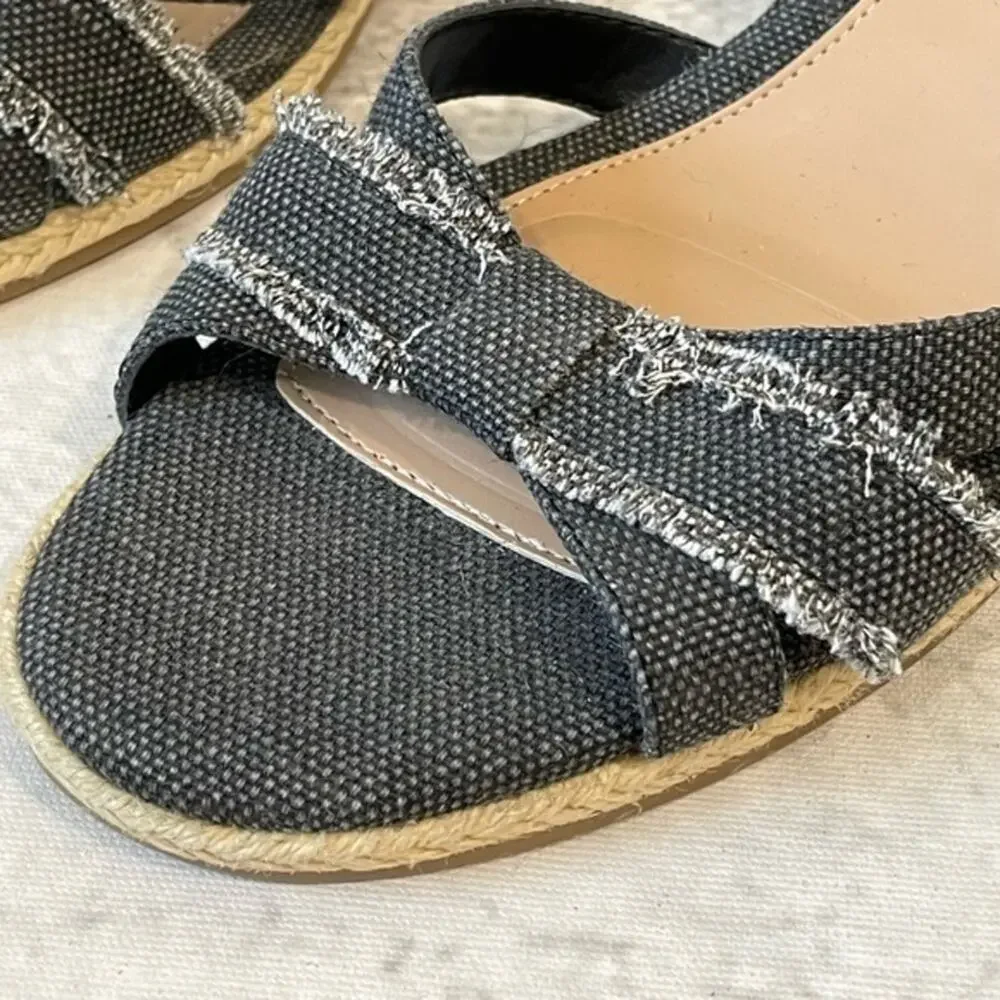 Chaps Espadrilles Ankle Strap Wedge Sandal Low Heel Denim Sz 11 NWOT Vacation